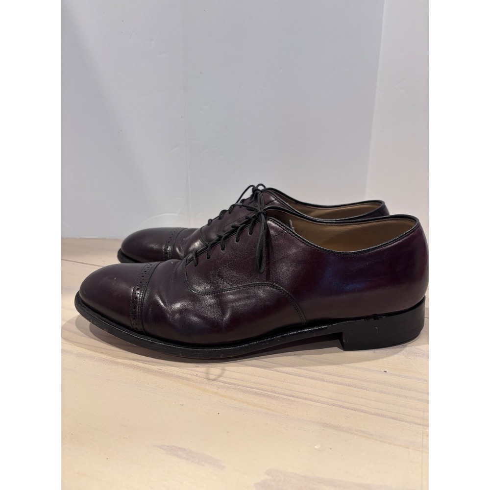 Johnston & Murphy Mens 9.5 D Burgundy Leather Cap Toe Oxford Trampoline Comfort